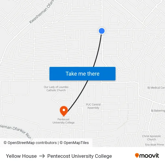 Yellow House to Pentecost University College map