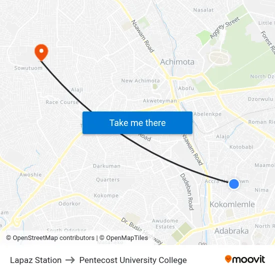 Lapaz Station to Pentecost University College map