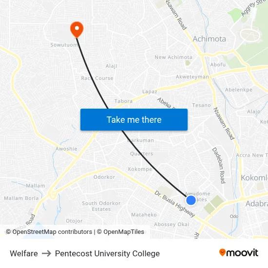 Welfare to Pentecost University College map