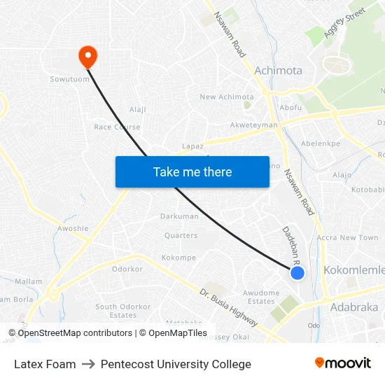 Latex Foam to Pentecost University College map