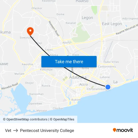 Vet to Pentecost University College map