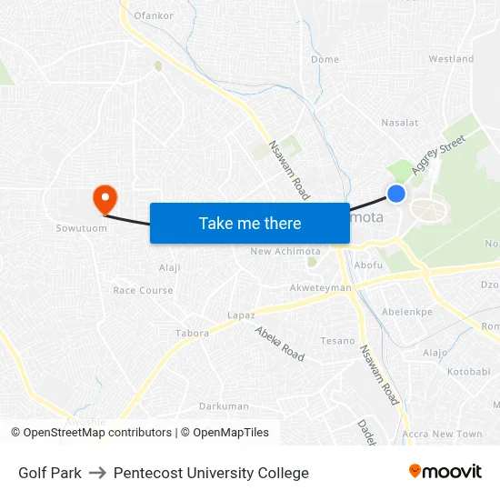 Golf Park to Pentecost University College map