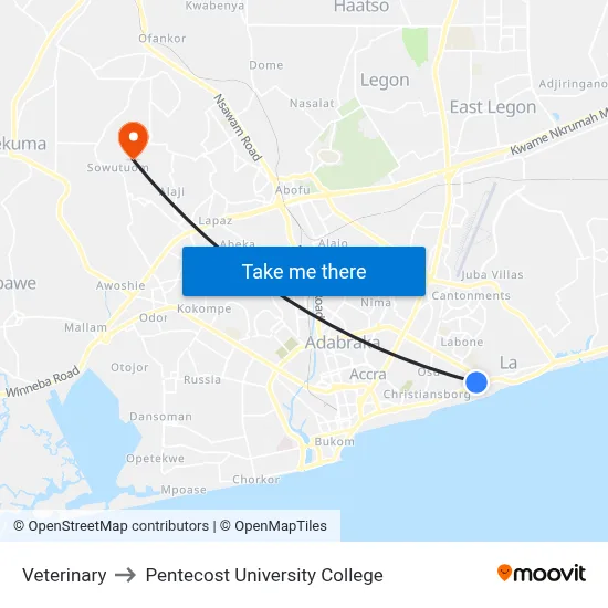 Veterinary to Pentecost University College map