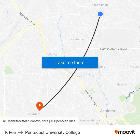 K Fori to Pentecost University College map