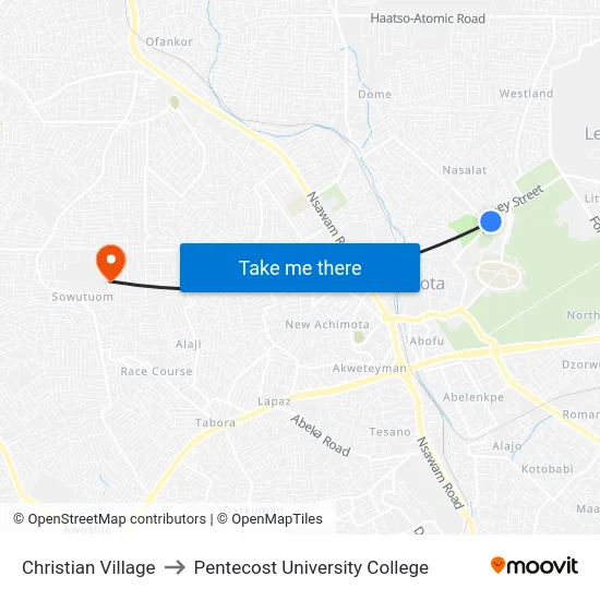 Christian Village to Pentecost University College map