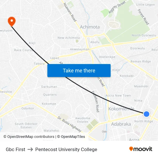 Gbc First to Pentecost University College map