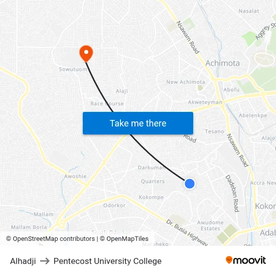 Alhadji to Pentecost University College map