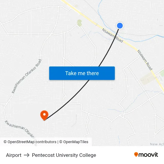 Airport to Pentecost University College map