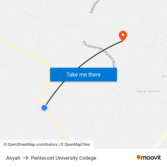 Anyah to Pentecost University College map