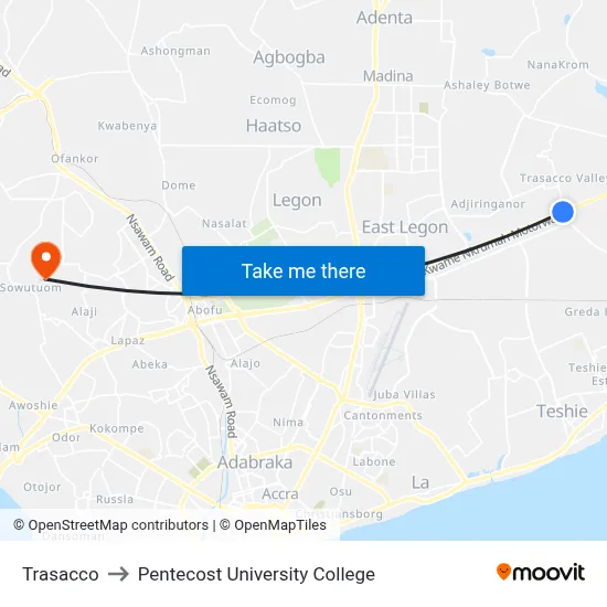 Trasacco to Pentecost University College map