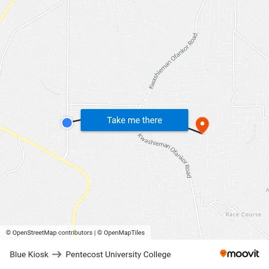 Blue Kiosk to Pentecost University College map