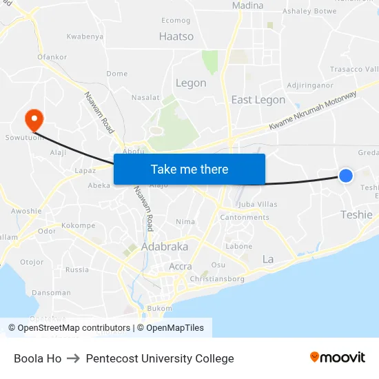 Boola Ho to Pentecost University College map