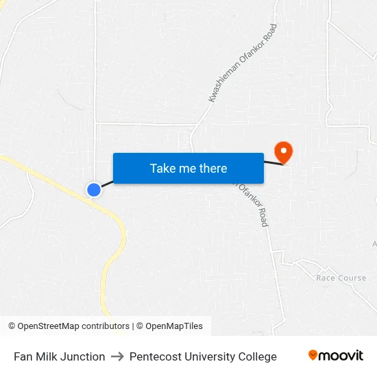 Fan Milk Junction to Pentecost University College map