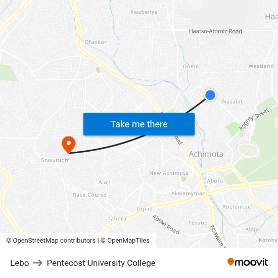Lebo to Pentecost University College map