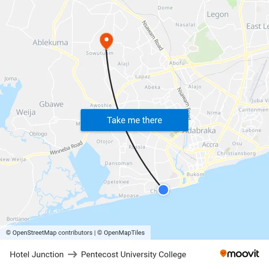 Hotel Junction to Pentecost University College map