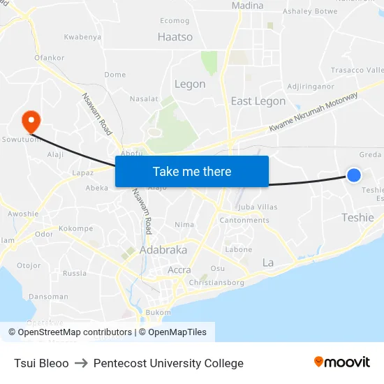 Tsui Bleoo to Pentecost University College map