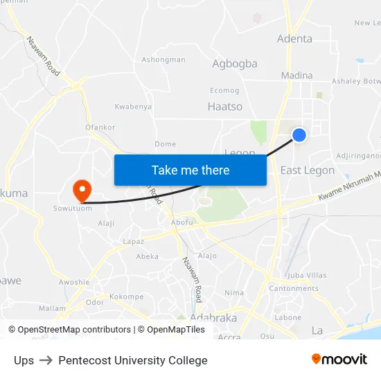 Ups to Pentecost University College map