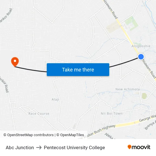 Abc Junction to Pentecost University College map