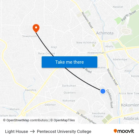 Light House to Pentecost University College map