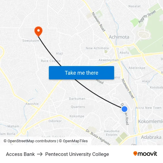 Access Bank to Pentecost University College map