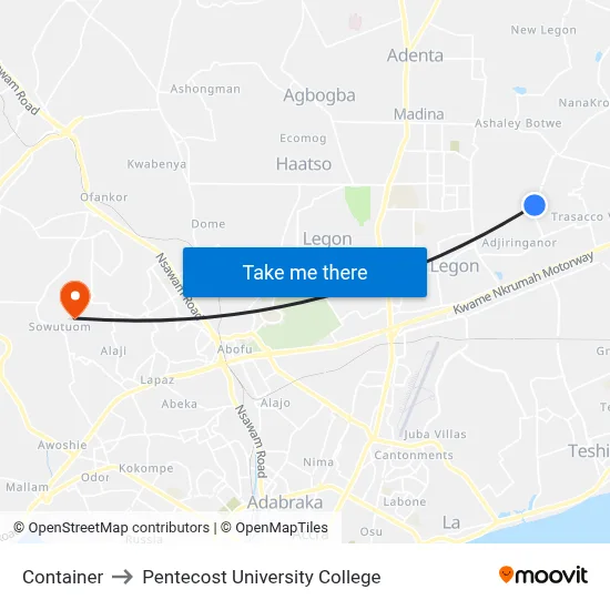Container to Pentecost University College map