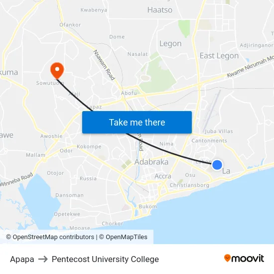 Apapa to Pentecost University College map