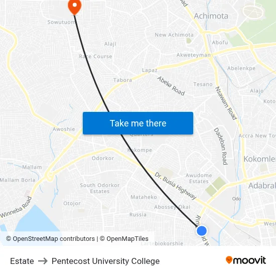 Estate to Pentecost University College map
