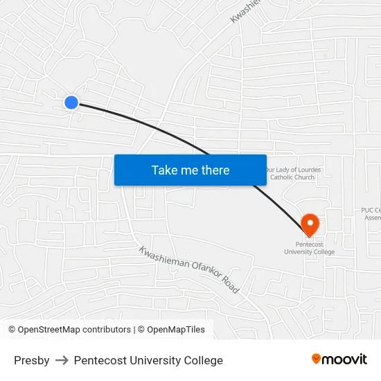 Presby to Pentecost University College map