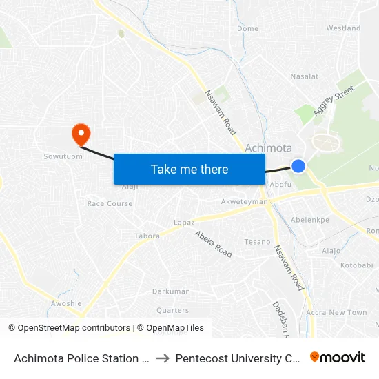 Achimota Police Station Curve to Pentecost University College map