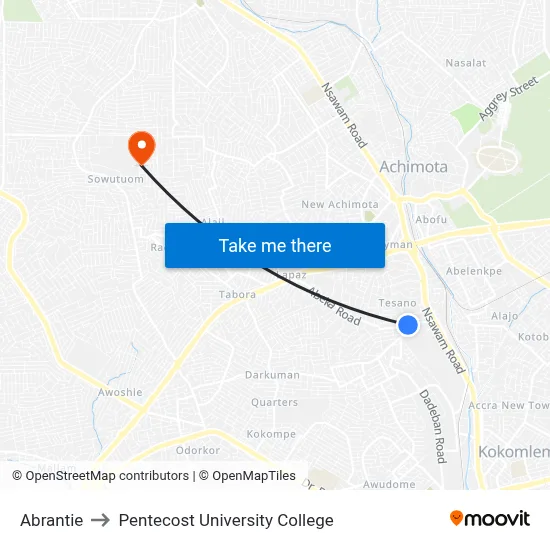 Abrantie to Pentecost University College map