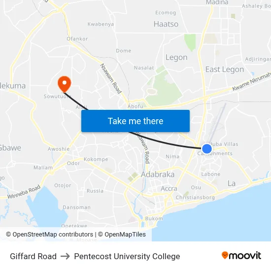 Giffard Road to Pentecost University College map