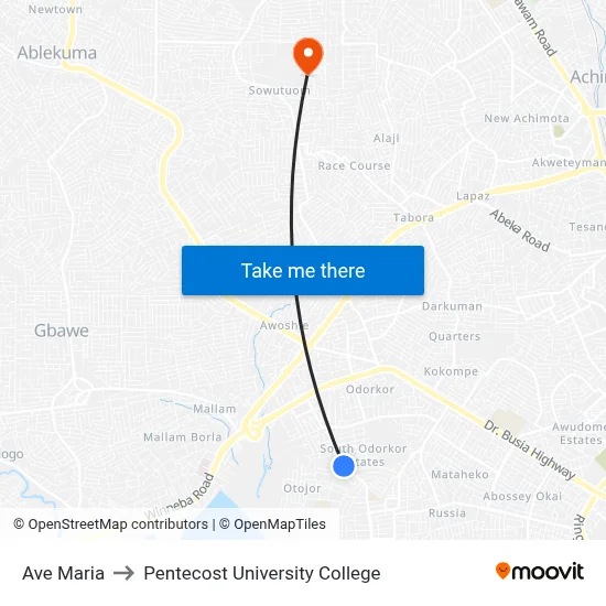 Ave Maria to Pentecost University College map