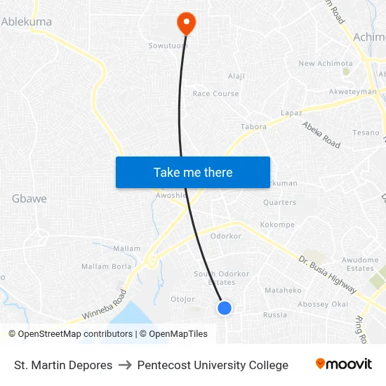 St. Martin Depores to Pentecost University College map