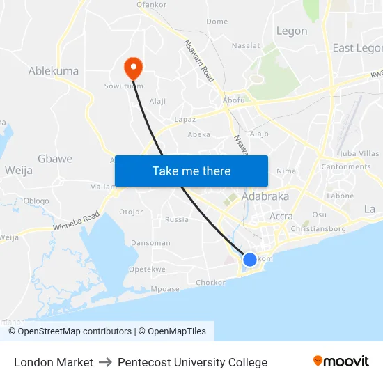 London Market to Pentecost University College map