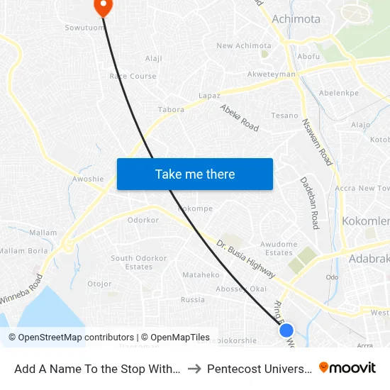 Add A Name To the Stop With Junglebus App to Pentecost University College map