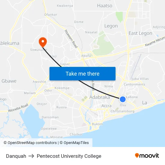 Danquah to Pentecost University College map