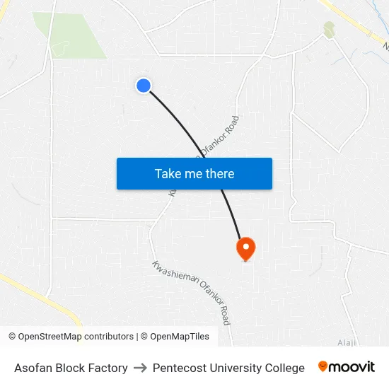 Asofan Block Factory to Pentecost University College map
