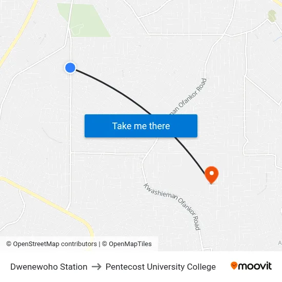Dwenewoho Station to Pentecost University College map