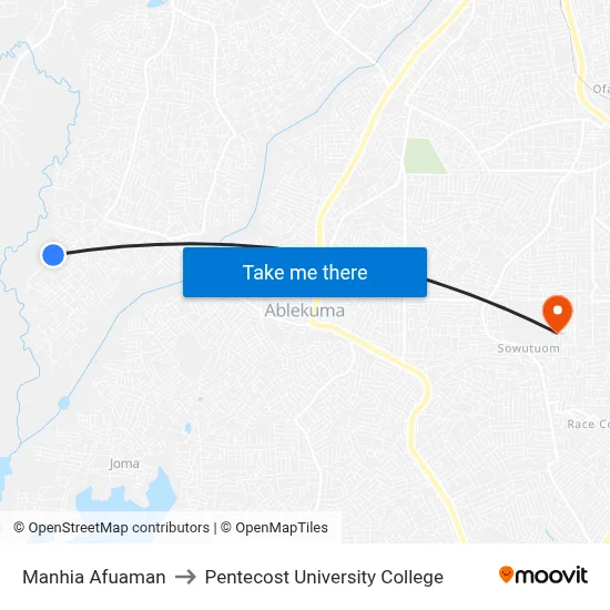 Manhia Afuaman to Pentecost University College map