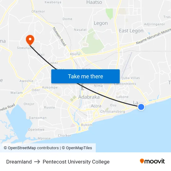 Dreamland to Pentecost University College map