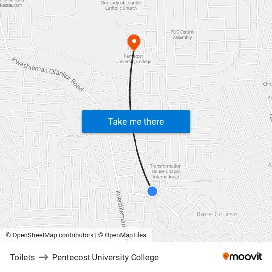 Toilets to Pentecost University College map