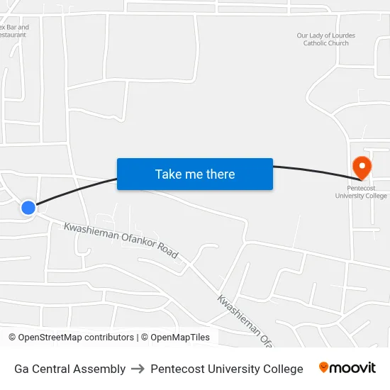 Ga Central Assembly to Pentecost University College map