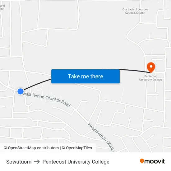 Sowutuom to Pentecost University College map