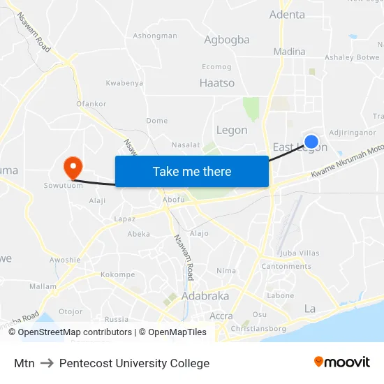 Mtn to Pentecost University College map