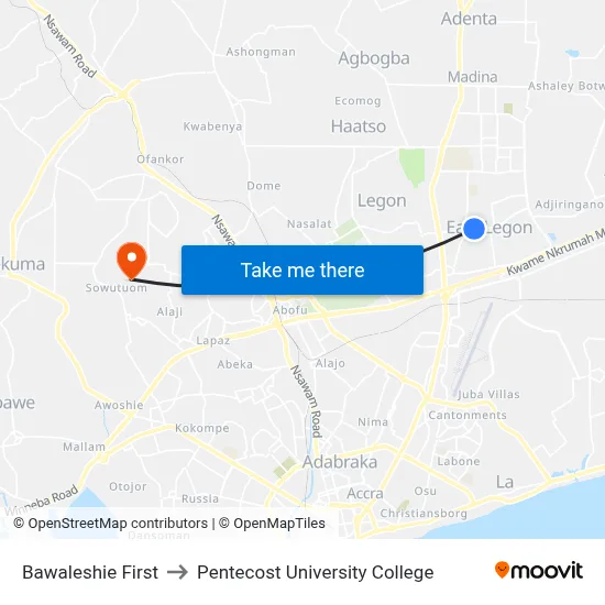 Bawaleshie First to Pentecost University College map