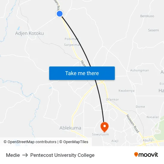 Medie to Pentecost University College map