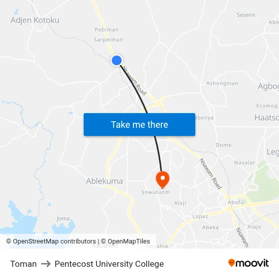 Toman to Pentecost University College map