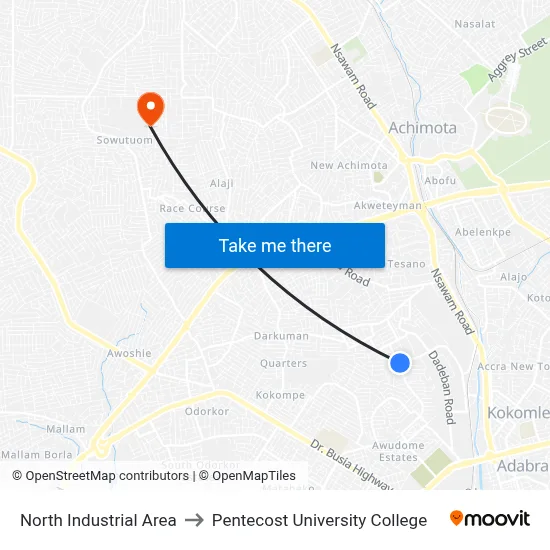 North Industrial Area to Pentecost University College map