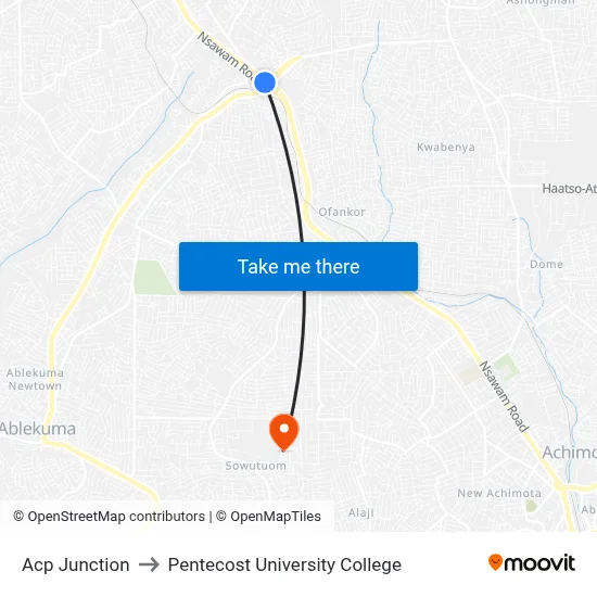Acp Junction to Pentecost University College map