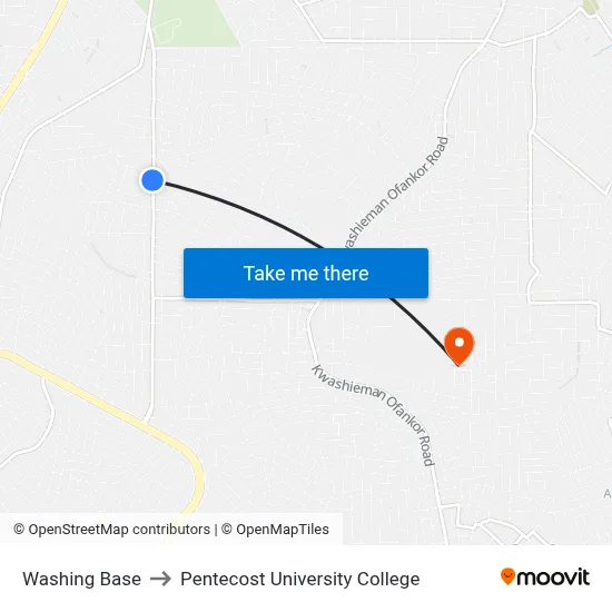 Washing Base to Pentecost University College map